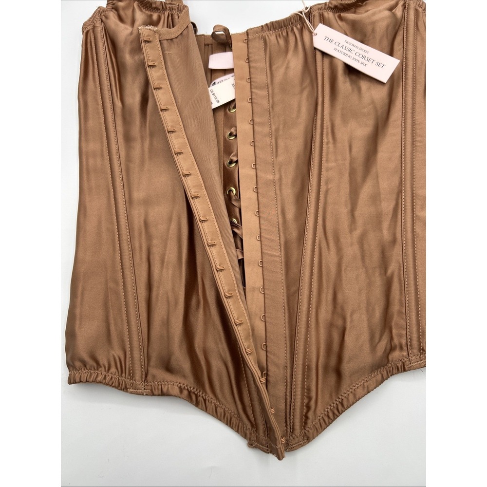 Victoria's Secret The Classic Corset Brown Caramel Small 100% Silk One Piece NWT - Picture 3 of 8